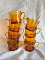 6 of 9 Vintage espresso kopjes amberkleurig glas Duralex, Ophalen of Verzenden, Overige stijlen, Kop(pen) en/of Schotel(s), Glas
