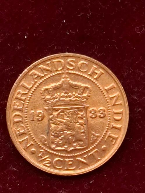 Nederlandsch Indie 1/2 Cent 1933, Postzegels en Munten, Munten | Nederland, Losse munt, Overige waardes, Koningin Wilhelmina, Ophalen of Verzenden