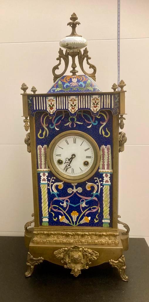 Grote antieke cloisonné pendule, staande klok., Antiek en Kunst, Antiek | Klokken, Ophalen