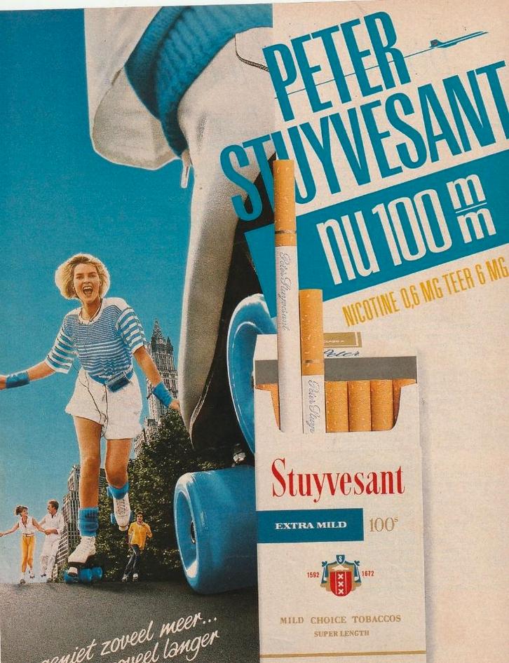 retro reclame 1984 Peter Stuyvesant sigaretten geniet langer, Verzamelen, Retro, Overige typen, Verzenden