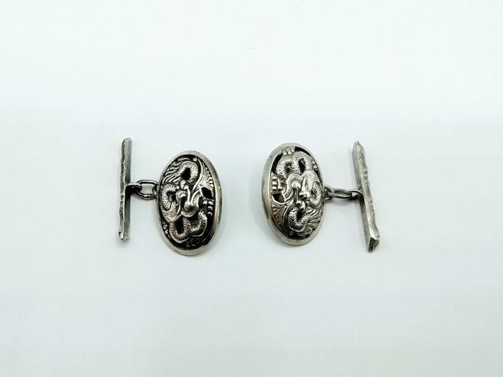 Zilveren manchetknopen met slangenmotief, 900, Sieraden, Tassen en Uiterlijk, Manchetknopen, Gebruikt, Zilver, Verzenden