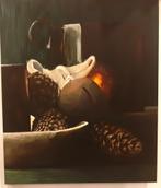 Sfeervol Acrylschilderij "Kan met dennenappels", Ophalen of Verzenden