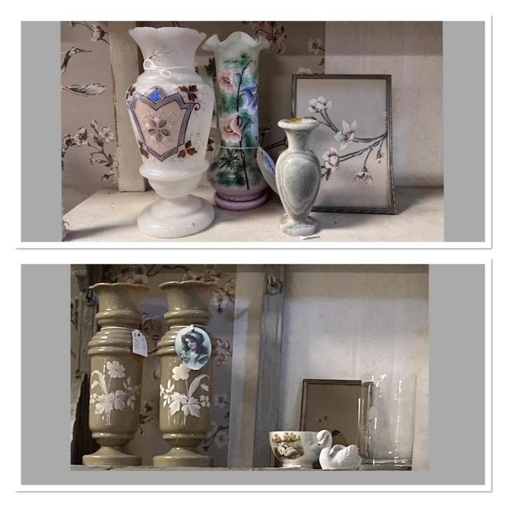 Brocante vazen - vaasjes - fotolijstjes - spoelkommetje, Antiek en Kunst, Curiosa en Brocante, Ophalen of Verzenden