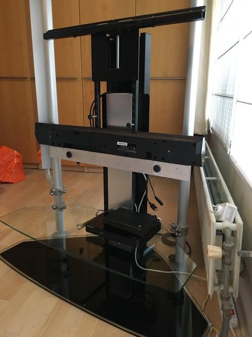 TV en Audio meubel, Design met glazen voet en leg-tableau, Huis en Inrichting, Kasten | Televisiemeubels, Gebruikt, 100 tot 150 cm