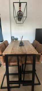 Bar Tafel 140cm lang en 4 krukken kleur cognac, Ophalen of Verzenden, Zo goed als nieuw