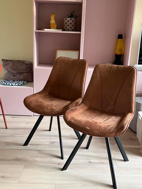 2 leren stoelen - Leen Bakker, Huis en Inrichting, Stoelen, Twee, Leer, Bruin, Ophalen