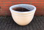 Grote geglazuurde bloempot beige/ ecru kleur, Tuin en Terras, Bloempotten, Ophalen of Verzenden, Zo goed als nieuw, Rond, Aardewerk
