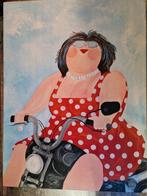 Dikke dame op brommer - Zelf geschilderd, Ophalen of Verzenden