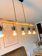 Industriële Hanglamp met Houten Balk, Huis en Inrichting, Lampen | Hanglampen, Ophalen, Zo goed als nieuw, 75 cm of meer, Industrieel