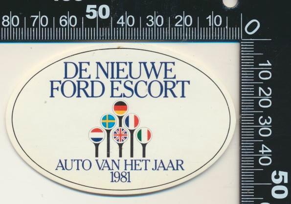 Sticker: Ford - Escort - Auto van het jaar 1981, Verzamelen, Stickers, Zo goed als nieuw, Auto of Motor, Ophalen of Verzenden