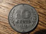 Oorlogsgeld WW2, zink Dubbeltje 1942, Duitse bezetting #607, Verzenden, Koningin Wilhelmina, 10 cent, Losse munt
