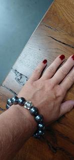 Grijze kralenarmband met strass steen, Overige materialen, Ophalen of Verzenden, Zo goed als nieuw, Grijs