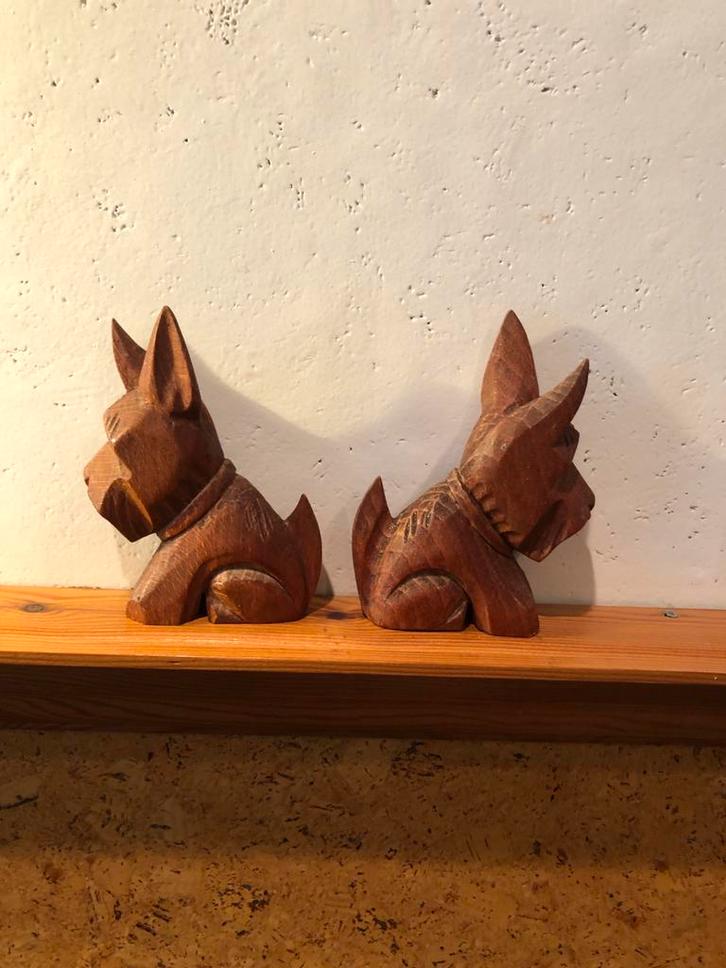 Houten Hondjes - Set van 2, Antiek en Kunst, Kunst | Beelden en Houtsnijwerken, Ophalen of Verzenden