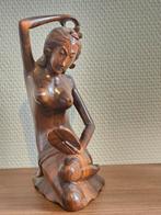 Houten Indisch beeld Indonesië Art Deco vrouw met spiegel, Ophalen of Verzenden