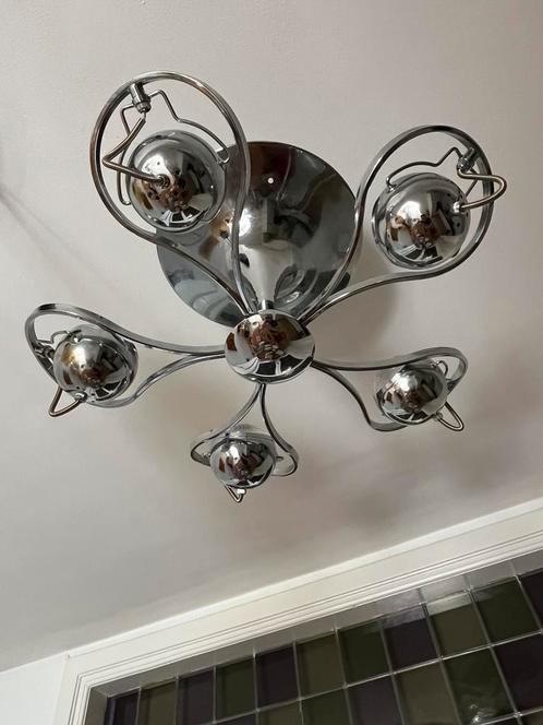 Vintage chromen eyeball plafondlamp LED defect, Huis en Inrichting, Lampen | Plafondlampen, Gebruikt, Glas, Metaal, Ophalen