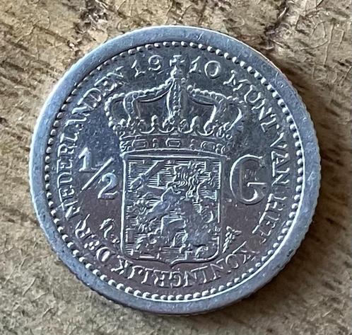 halve gulden 1910 Wilhelmina, Postzegels en Munten, Munten | Nederland, Losse munt, ½ gulden, Koningin Wilhelmina, Zilver, Ophalen