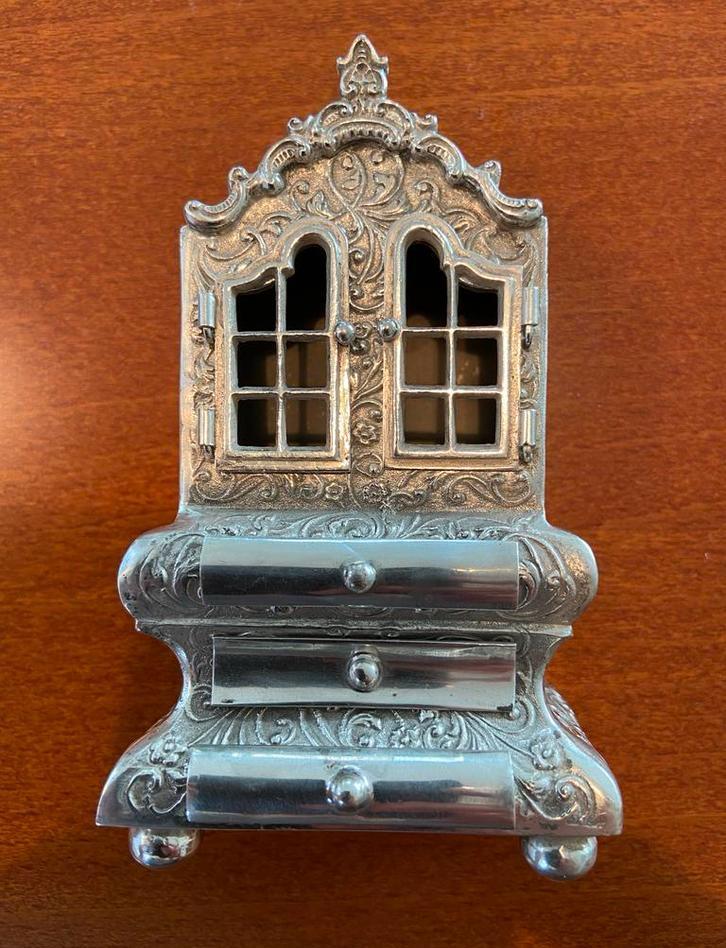 Sterling Zilveren Miniatuur Kastje van D. Aubert, Antiek en Kunst, Antiek | Goud en Zilver, Zilver, Ophalen of Verzenden