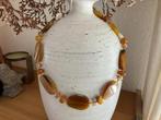 Ketting met grote geel bruine ovale agaat kralen, Ophalen of Verzenden, Nieuw, Steen of Mineraal, Met edelsteen