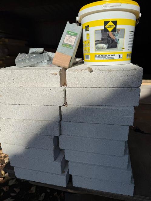16 Y-tong Gasbeton Blokken + Lijm + Lijmkam + Muurankers, Doe-het-zelf en Verbouw, Metselstenen, Nieuw, Kalkzandstenen, Ophalen