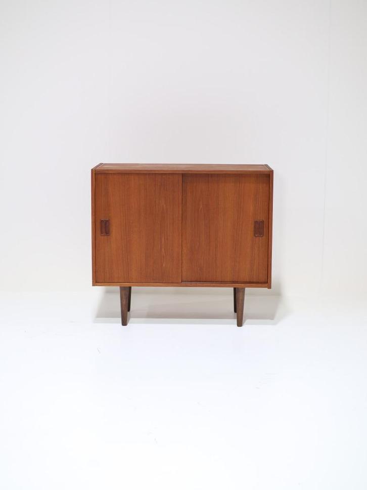 Kastje met schuifdeuren Deens vintage teakhout, Huis en Inrichting, Kasten | Overige, Zo goed als nieuw, Ophalen