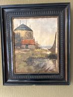 Schilderij met molen en boot eind 18 begin 20ste eeuw., Antiek en Kunst, Ophalen of Verzenden