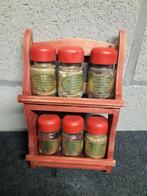 vintage , rood kruidenrekje met 6 kruidenpotje., Ophalen, Gebruikt