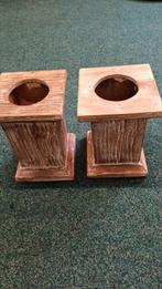 2 Houten Zuilen, Tuin en Terras, Bloempotten, Ophalen, Overige materialen, Gebruikt, Vierkant