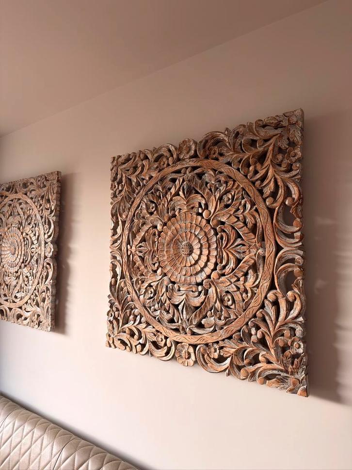 Houten wandpanelen | Boho/Ibiza stijl | 2 stuks, Antiek en Kunst, Kunst | Schilderijen | Abstract, Ophalen