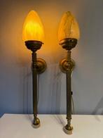 Set wandlampen - fakkels - Art Deco-, Huis en Inrichting, Lampen | Wandlampen, Ophalen of Verzenden, Gebruikt, Glas, Art Deco
