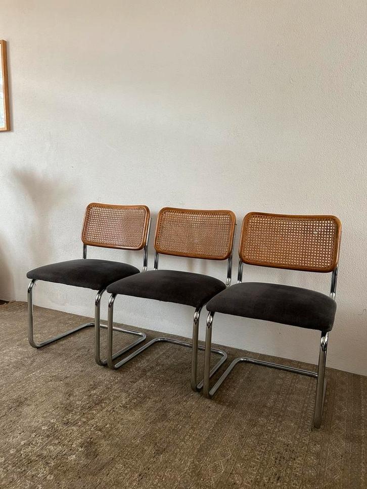 Vintage Marcel Breuer Cesca stoelen - Made in Italy, Huis en Inrichting, Stoelen, Zo goed als nieuw, Drie, Stof, Bruin, Ophalen