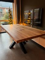 Houten eettafel Rough 200x100 + 6 grijze stoelen, Huis en Inrichting, Tafels | Eettafels, Gebruikt, 100 tot 150 cm, Eikenhout