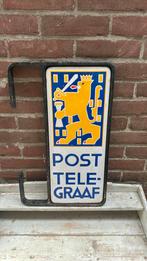Emaille Langcat Post Telegraaf origineel en dubbelzijdig, Ophalen of Verzenden, Zo goed als nieuw, Reclamebord