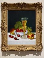 "Stilleven met wijn, perzik, kers en druiven" Schilderij, Antiek en Kunst, Verzenden