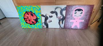 3 leuke schilderijen op canvas beschikbaar voor biedingen