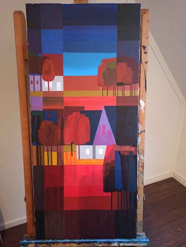 Abstract Landschap Schilderij in de stijl van Ton Schulten, Antiek en Kunst, Kunst | Schilderijen | Abstract, Ophalen