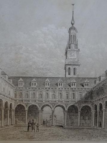 staalgravure binnenplaats Beursgebouw te Amsterdam Lemaitre beschikbaar voor biedingen