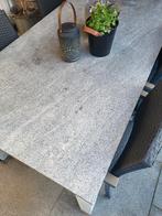 Hardstenen tuintafel op stalen onderstel, Tuin en Terras, Tuintafels, Ophalen, Gebruikt, Rechthoekig, Overige materialen