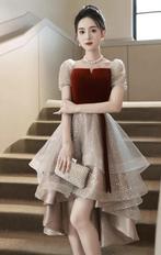 Short Square Neck Ruffle Velvet Panel Mesh Cocktail Dress, Verzenden, Zwart, Maat 46/48 (XL) of groter, Nieuw