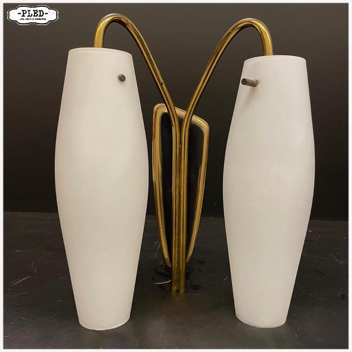 Vintage messing wandlampje Glazen Kelkjes, Huis en Inrichting, Lampen | Wandlampen, Gebruikt, Glas, Metaal, Ophalen of Verzenden