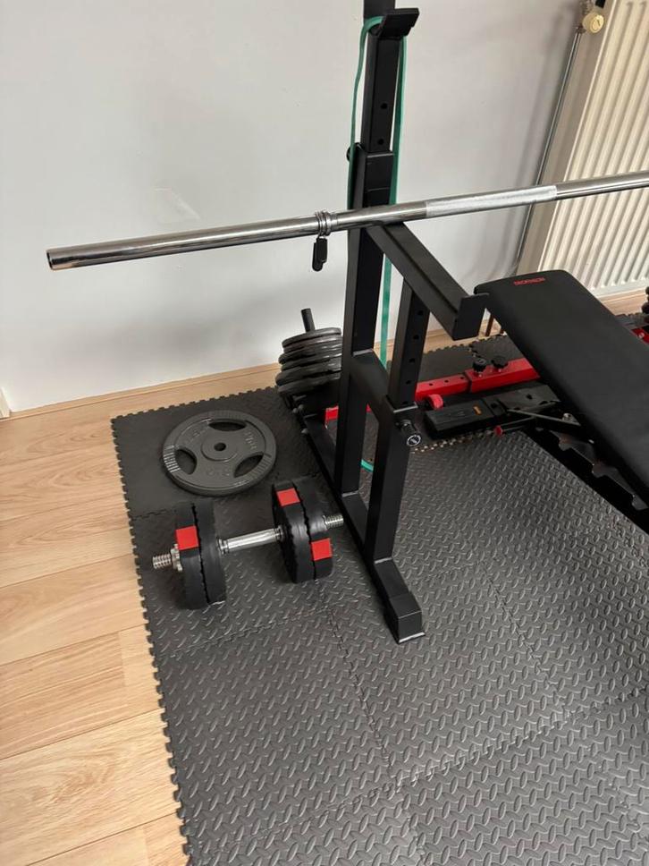 Halter, dumbell set en losse schijven, Sport en Fitness, Fitnessmaterialen, Zo goed als nieuw, Halterset, Ophalen