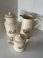 Vintage Emaille Set: Melk, Water, Koffie, Antiek en Kunst, Ophalen of Verzenden