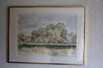 Aquarel, Jaap en Willem Dooijewaard eigen woonhuis., Ophalen, Gebruikt, Overige typen, 75 tot 100 cm