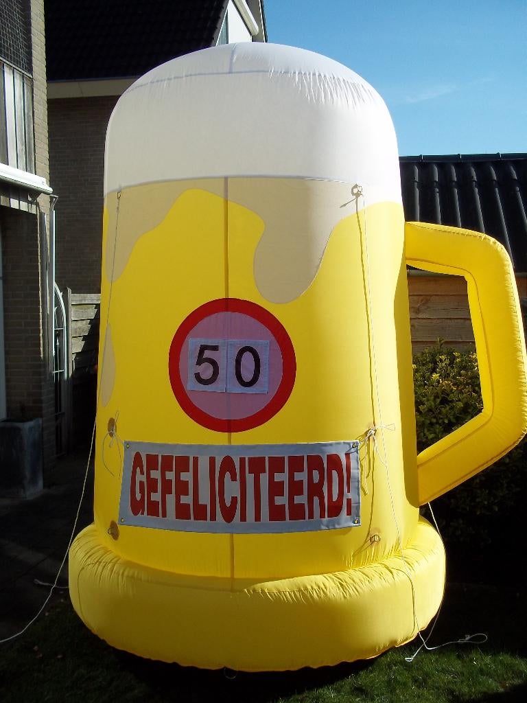 Reuze Bierpul Opblaasfiguur met Leeftijd & Tekst, Ophalen, Zo goed als nieuw, Verjaardag