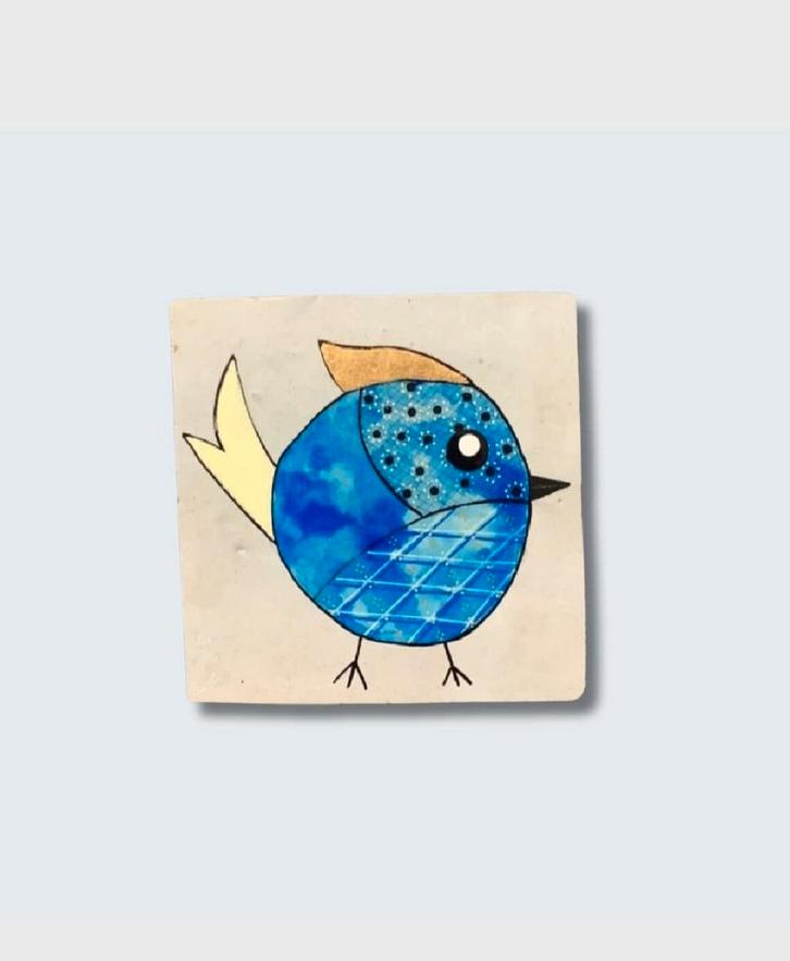 Handgeschilderd tegeltje Bleubird, Antiek en Kunst, Antiek | Wandborden en Tegels, Ophalen of Verzenden