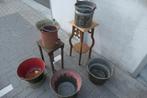 5 antieke vintage metalen emmers / bloempotten., Ophalen