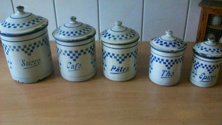 Frans emaille voorraadbussenset, 6-delig, Antiek en Kunst, Antiek | Emaille, Ophalen of Verzenden