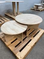 Solid Travertine Coffee Table Duo – X-Base, Overige materialen, 50 tot 100 cm, Rond, Nieuw