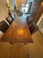 Eettafel 90x220 + 6 leren stoelen gratis ophalen tot 21/10, Huis en Inrichting, Stoelen, Ophalen, Gebruikt, Bruin, Vijf, Zes of meer stoelen