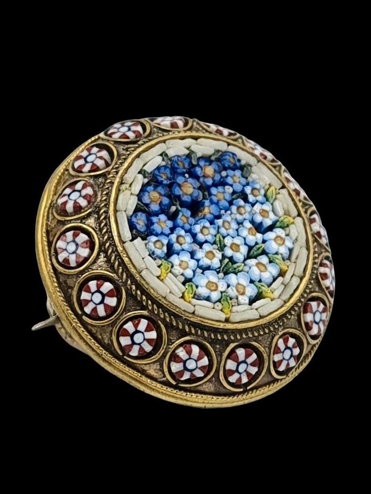 Antiek micromozaik broche italië ca 1920 zéér fijn, Sieraden, Tassen en Uiterlijk, Antieke sieraden, Broche, Overige materialen