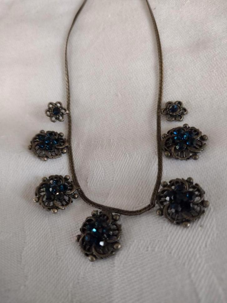 Oud collier met veiligheidsketting, Sieraden, Tassen en Uiterlijk, Kettingen, Zo goed als nieuw, Overige materialen, Zilver, Ophalen of Verzenden